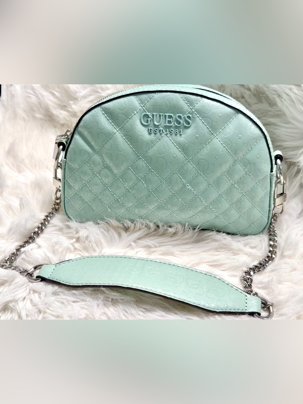 GUESS Mint Green Quilted Crossbody Bag